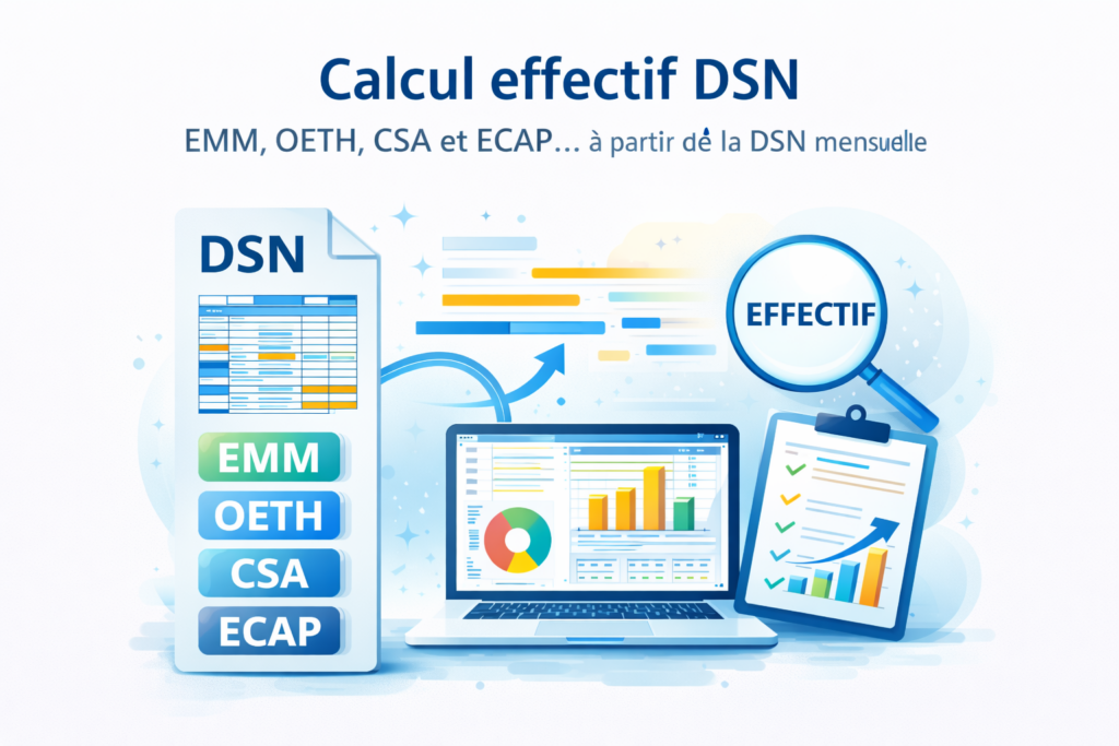 Calcul effectif DSN à partir de la DSN mensuelle : EMM, OETH, CSA, ECAP… Un logiciel local et sécurisé pour calculer des effectifs fiables, traçables et conformes aux règles Urssaf.